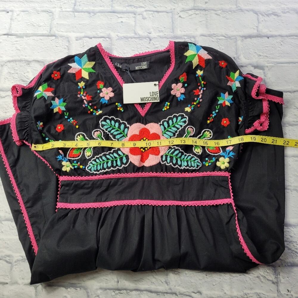 NWT Love Moschino Boho Embroidered Beaded Floral Black Dress Puff Sleeves size 6 - Picture 16 of 16